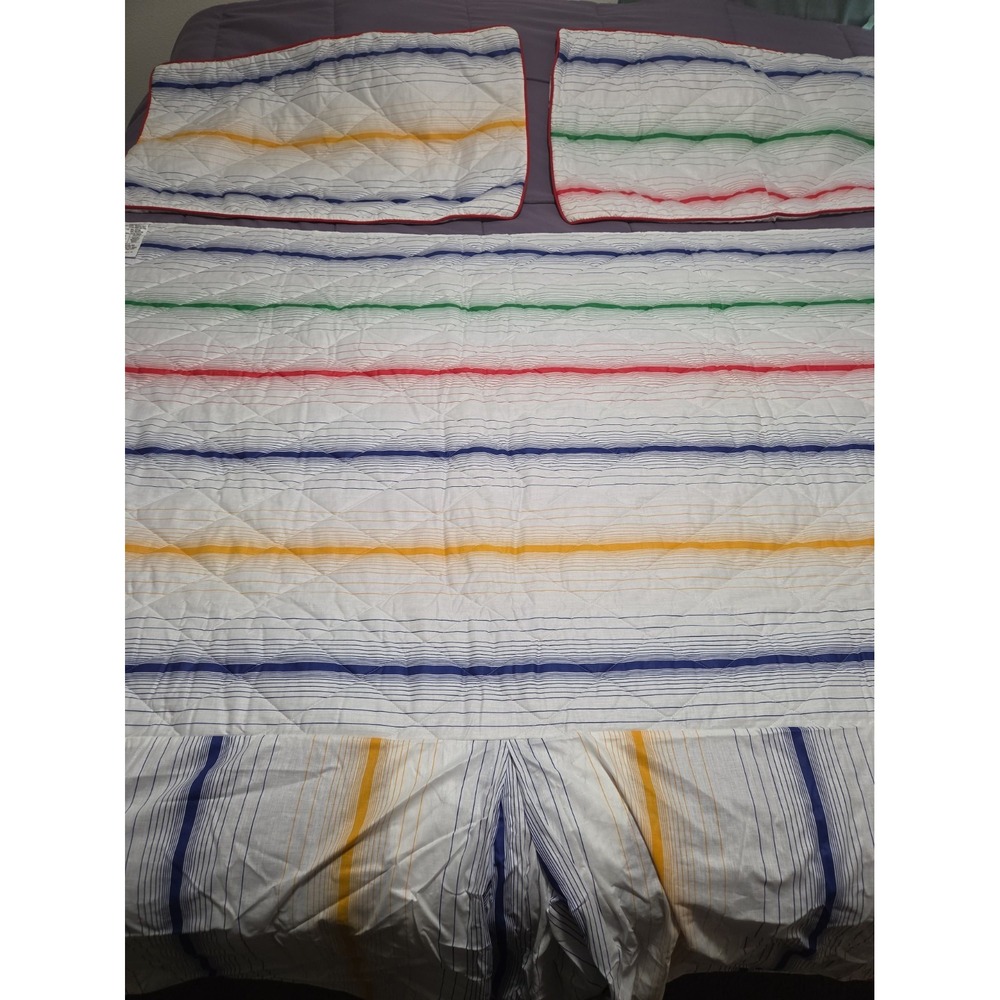 VTG 80s Rainbow Multi Stripe Twin Daybed Bedspread + 2 Shams Cottagecore